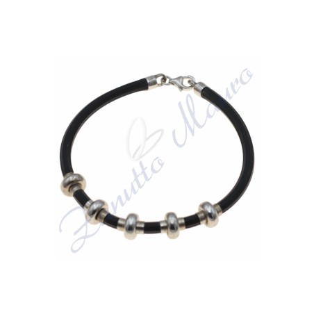 Bracciale in argento e gomma colore nero cm 19