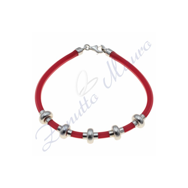 Bracciale in argento e gomma colore rosso cm 19