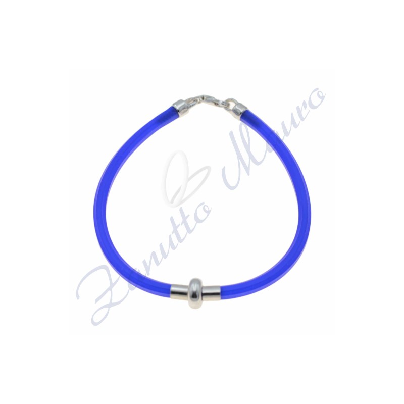 Bracelet en caoutchouc argenté et bleu électrique 19 cm