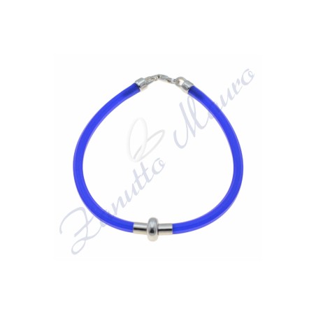 Bracelet en caoutchouc argenté et bleu électrique 19 cm