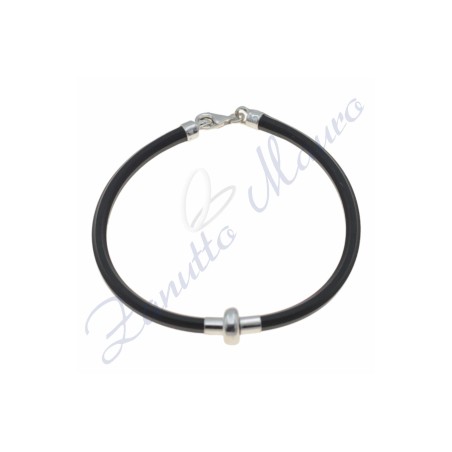 Bracciale in argento e gomma colore nero cm 19