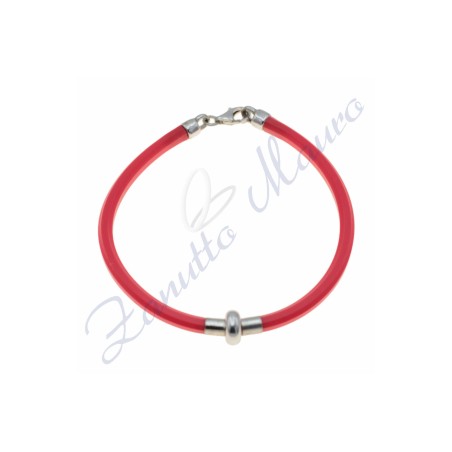 Bracciale in argento e gomma colore rosso cm 19
