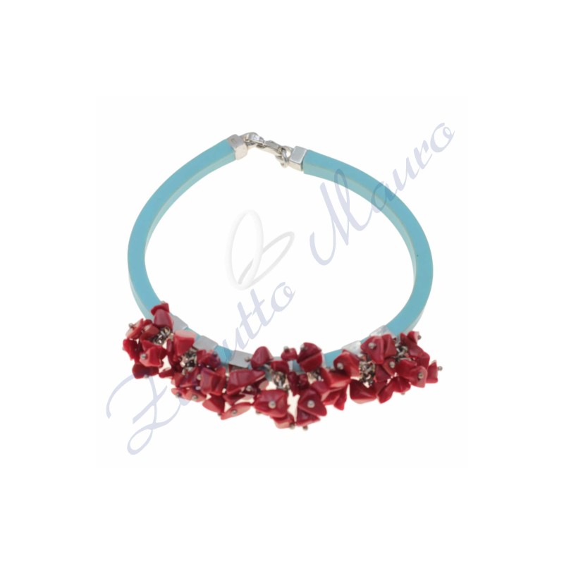 Bracelet en caoutchouc argenté et bleu clair 19 cm