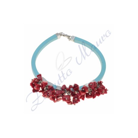 Bracciale in argento e gomma colore celeste cm 19