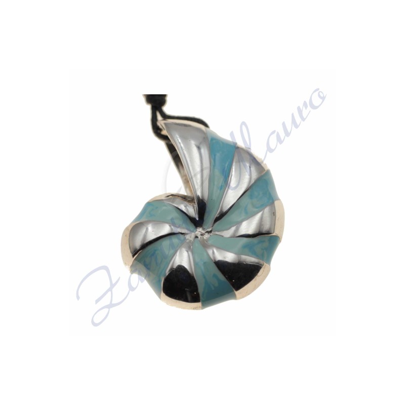 Pendentif Nautilus en argent 925/1000 avec émail bleu