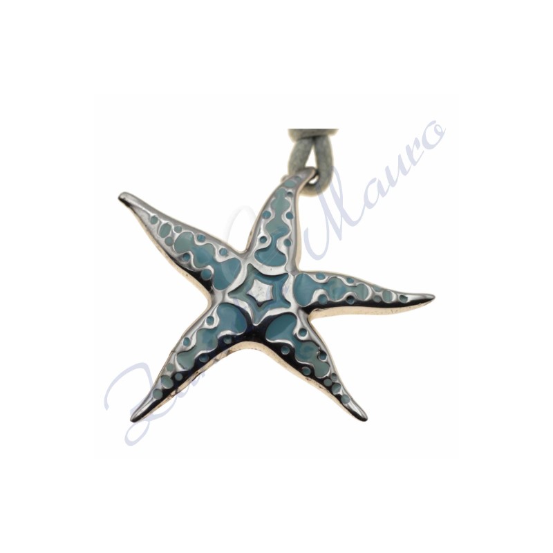 Pendentif étoile de mer en argent 925/1000 et émail bleu