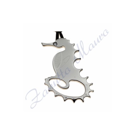 Ciondolo Cavalluccio Marino  in argento 925/1000 e brillantino ct 0,015