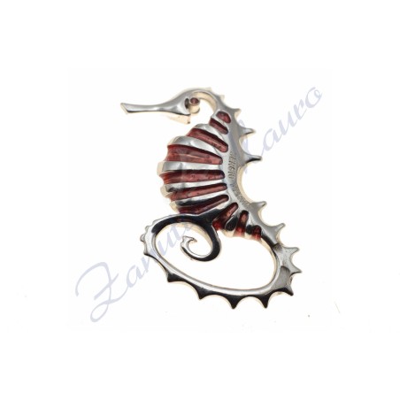 Pendentif hippocampe en argent 925/1000 et émail rose antique