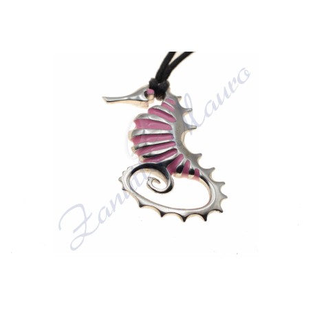 Ciondolo Cavalluccio Marino in argento 925/1000 e smalto rosa