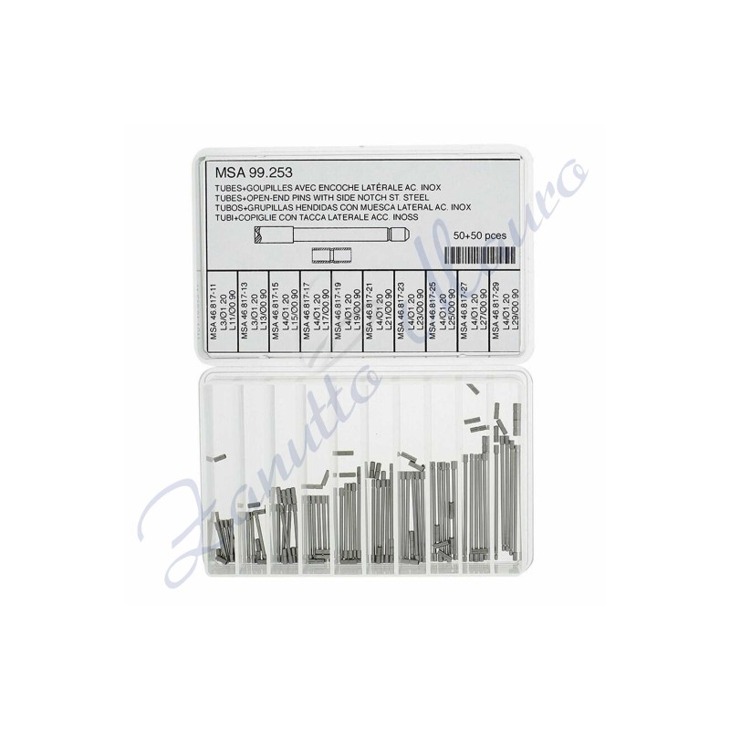Assortiment de 50 goupilles+tubes 99.252 avec encoche latérale en acier inoxydable - MSA 99.253