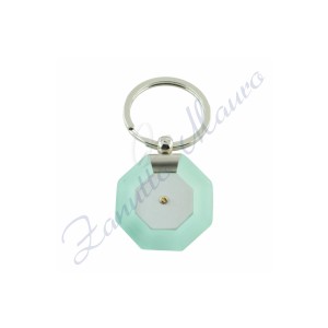 Porte-clés octogonal en acier et plexi à vis en or 750/1000