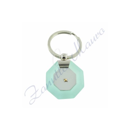 Porte-clés acier et plexi octogonal or 750/1000 étoiles