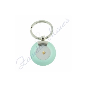 Porte-clés rond en acier et plexi avec insert en or rose 750/1000 de la