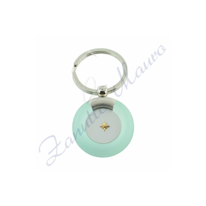 Porte-clés rond en acier et plexi avec insert en or rose 750/1000 de la