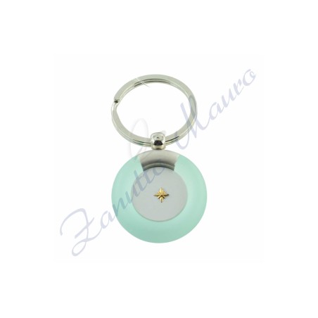 Porte-clés rond en acier et plexi avec insert en or rose 750/1000 de la