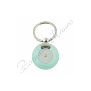 Porte-clés rond en acier et plexi avec vis en or 750/1000