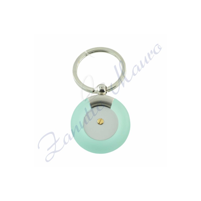 Porte-clés rond en acier et plexi avec vis en or 750/1000