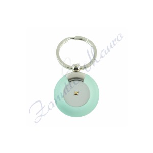 Porte-clés rond en acier et plexi avec étoile en or 750/1000