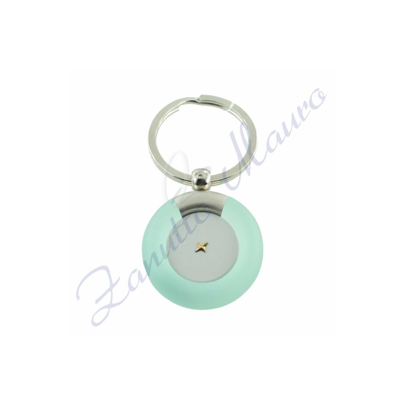 Portachiavi acciaio e plexi rotondo con inserto in oro 750/1000 stella