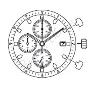 Mouvement Miyota 0S10 chrono avec date à 3 heures