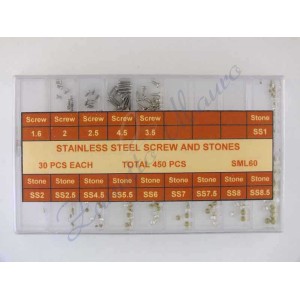 Assortimento 150 mini viti e 300 pietre strass per quadranti e casse