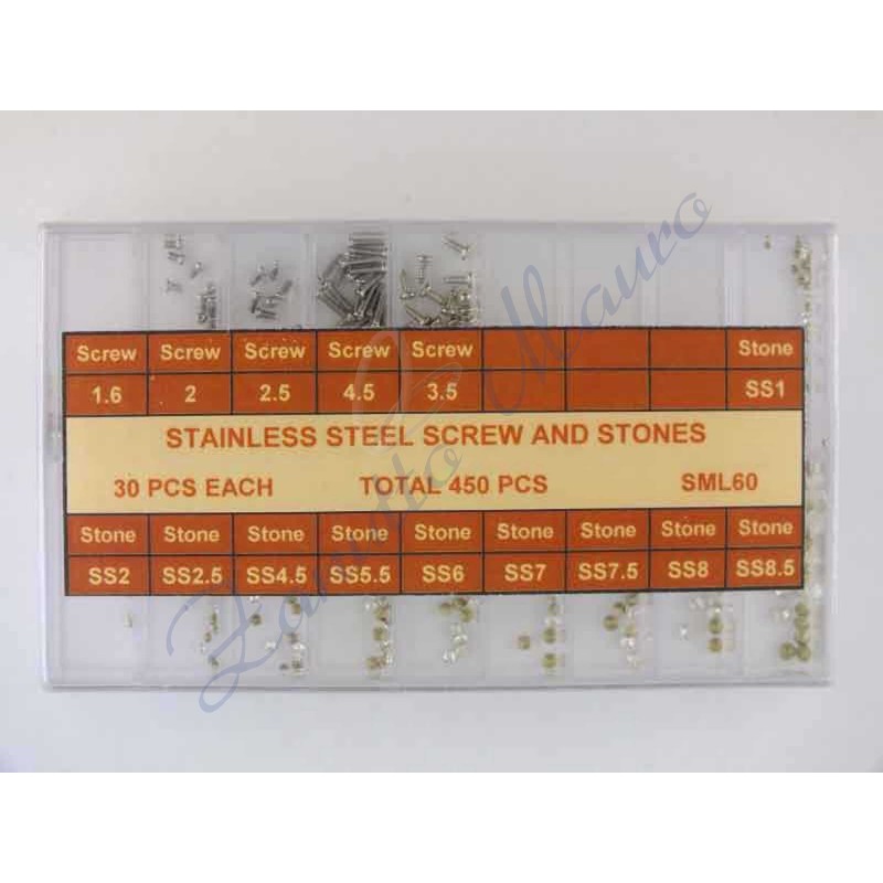 Assortiment de 150 mini-vis et 300 strass pour cadrans et boîtiers