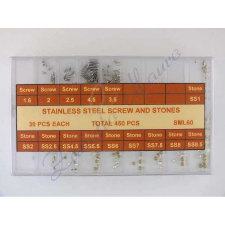 Assortiment de 150 mini-vis et 300 strass pour cadrans et boîtiers