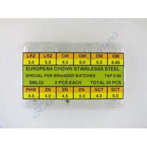 Assortiment 24 couronnes en acier type Philip Watch,Zenith,Sector et Omega