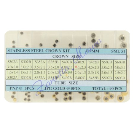 Assortiment de 90 couronnes étanches en acier 45 chromées + 45 dorées - SML51