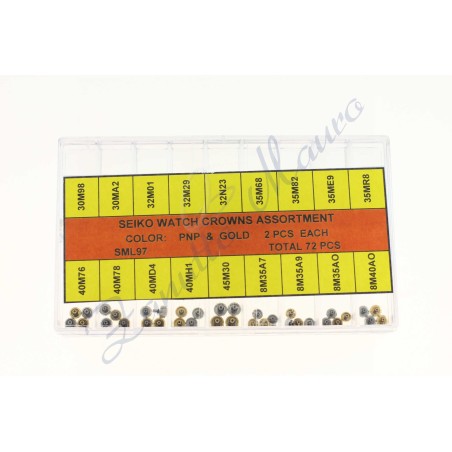 Assortiment 72 couronnes Seiko acier 36 chrome + 36 plaqué or