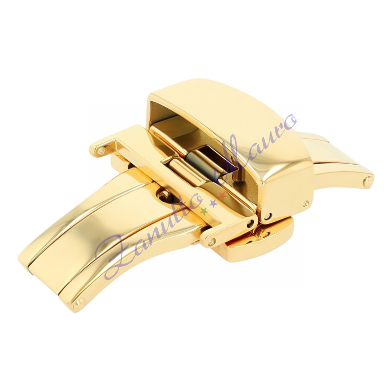 Boucle déployante en acier doré pour bracelets en cuir de 16 mm