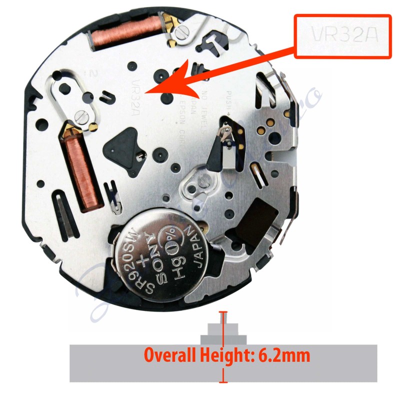 Movimento Hattory VR32 crono con datario al 4.30 obliquo