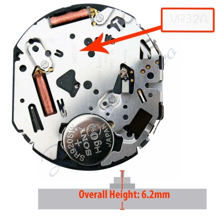 Movimento Hattory VR32 crono con datario al 4.30 obliquo