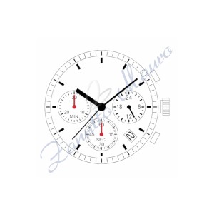 Mouvement Hattory VR32 chrono avec affichage de la date à 4h30 oblique