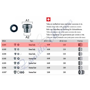 Tubo per corona a vite tipo Rolex con guarnizione 65.001 - MSA 65.001