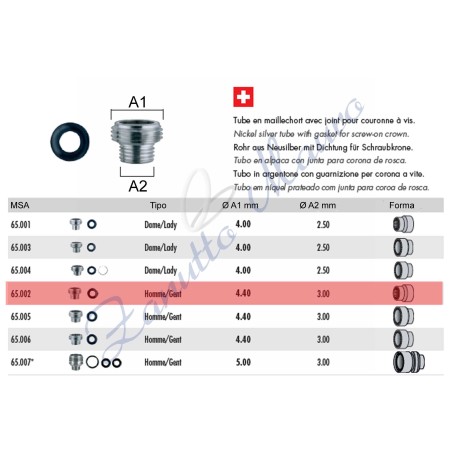 Vis couronne tube type Rolex avec joint 65.002 - MSA 65.002