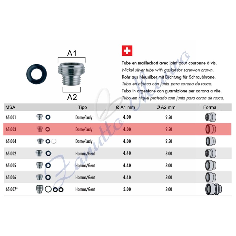 Vis couronne tube type Rolex avec joint 65.003 - MSA 65.003