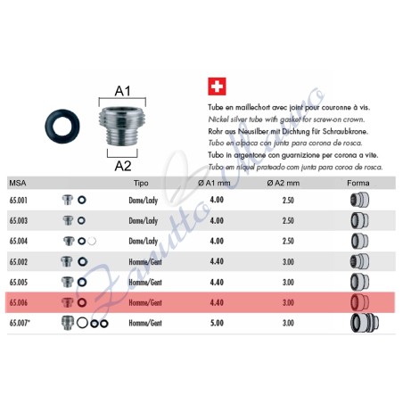 Vis couronne tube type Rolex avec joint 65.006 - MSA 65.006