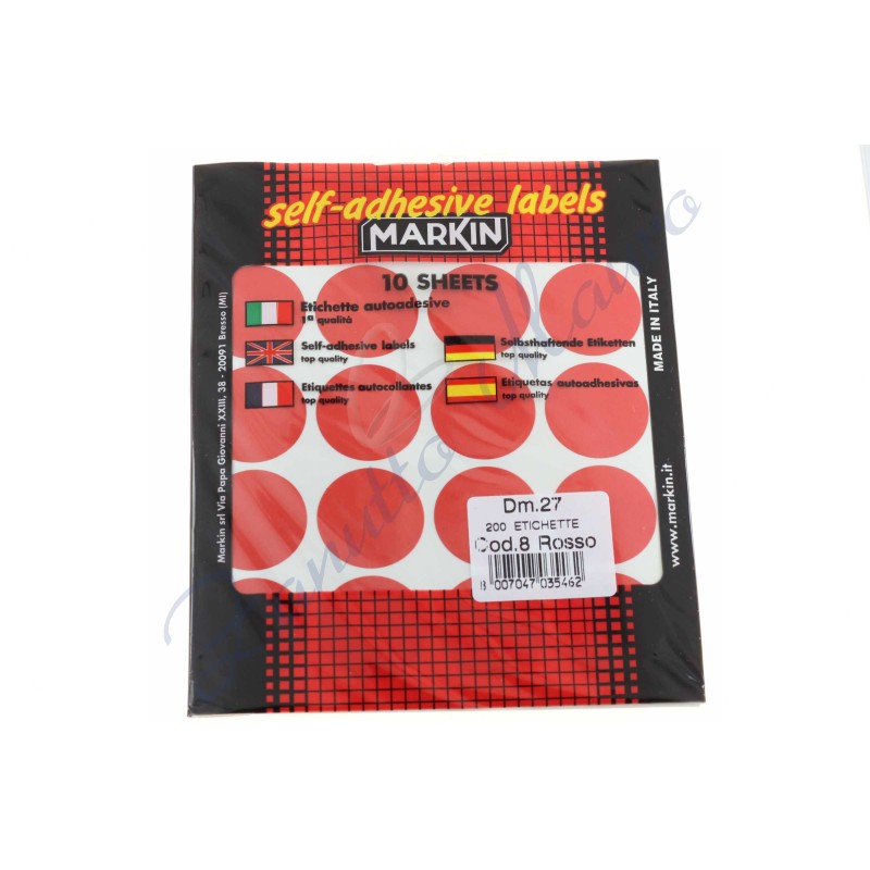 Etiquettes adhésives Markin 8 diam mm 27 couleur rouge sachet de 200 pcs