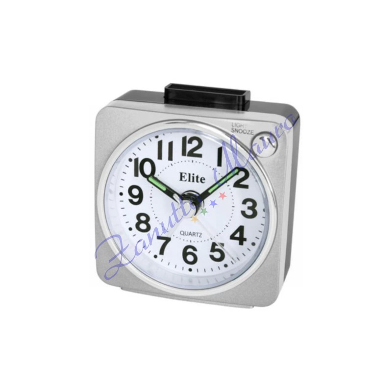 Sveglia Elite RS-7130 colore grigio chiaro cm 6x6 con luce led. Silent