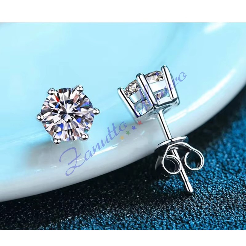 Orecchini punto luce 6 punte in argento 925 e moissanite ct 2,0