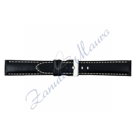 Cinturino 878/SL in pelle nero con cuciture bianche ansa mm 22x20