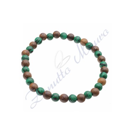 Bracciale elastico in malachite e legno cm 18
