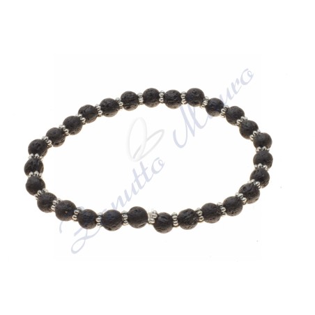 Bracciale elastico in in lava ed intercalari rodiati cm 18
