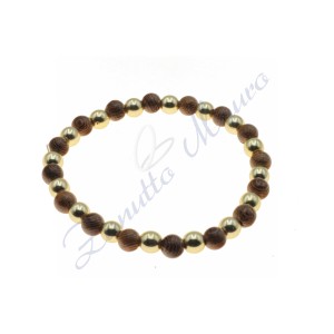 Bracciale elastico in legno ed ematite dorata cm 18