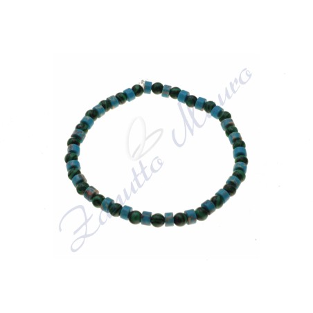 Bracciale elastico in malachite e turchese cm 17