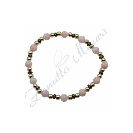 Bracciale elastico in agata rosa ed ematite cm 19