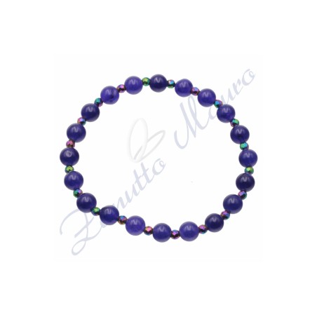 Bracciale elastico in agata viola ed ematite rainbow cm 18