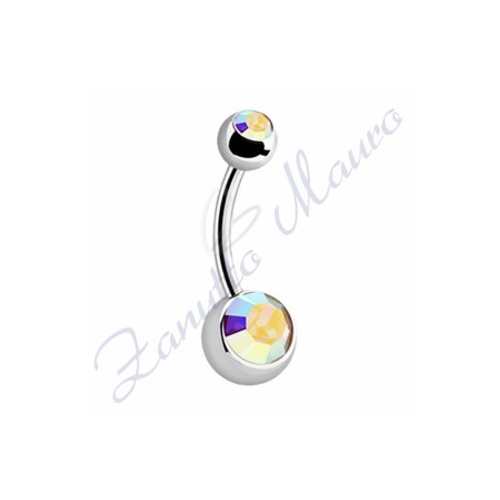 Piercing ombelico con 2 cristalli boreale 5/8 mm 12 in acciaio 316L
