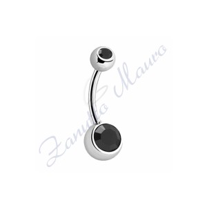 Piercing ombelico con 2 cristalli neri 5/8 mm  8 in acciaio 316L